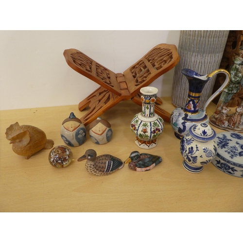 130 - A mixed lot: to include studio pottery and Asian carved wooden items  mixed sizes 