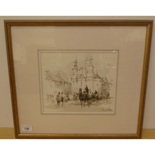 136 - Denis Page - 'Hampstead, London'  pen & watercolour  bears a signature & label verso  8