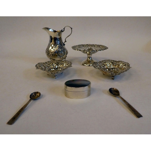 151 - Silver items: to include shallow dishes; and a cream jug  mixed marks 