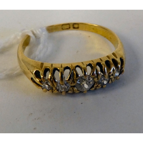 163 - A late Victorian 18ct gold ring, set with five graduated diamonds 