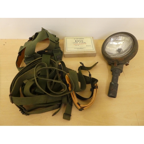 176 - Military collectables: to include a cast metal shot flask(Please Note: this lot is subject to the st... 