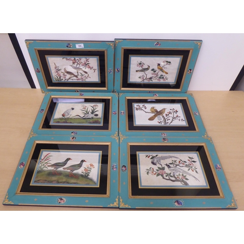 189 - Early 20thC Chinese School - six studies of exotic birds  mixed media on ricepaper  each 6