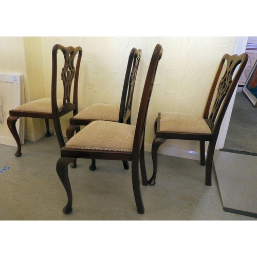 199 - A set of four early 20thC Chippendale design mahogany framed dining chairs with later fabric upholst... 