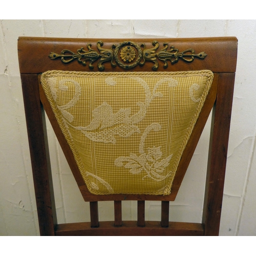 200 - A pair of late 19thC style Continental inspired mahogany and gilt metal mounted hall chairs 