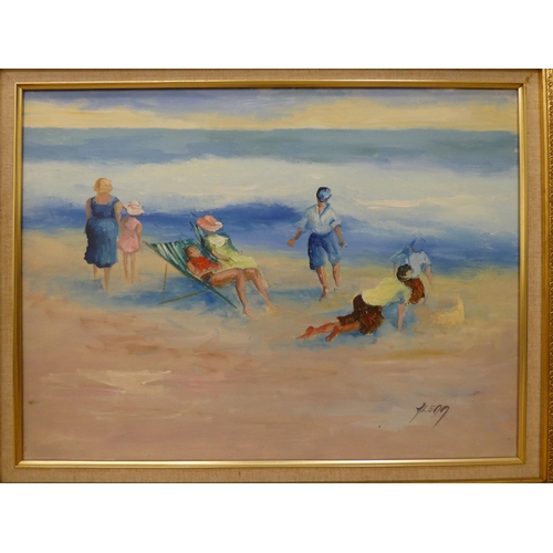 204 - Glenn - a beech scene  oil on canvas  bears a signature  17