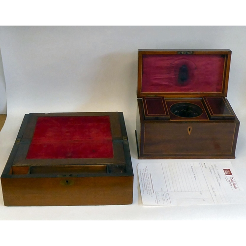 207 - A 19thC string inlaid mahogany tea caddy  6