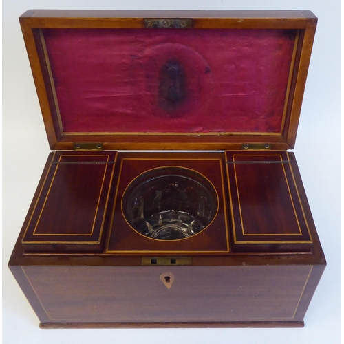 207 - A 19thC string inlaid mahogany tea caddy  6