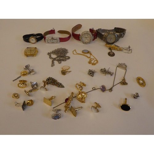 212 - Watches and costume jewellery: to include cufflinks and brooches 