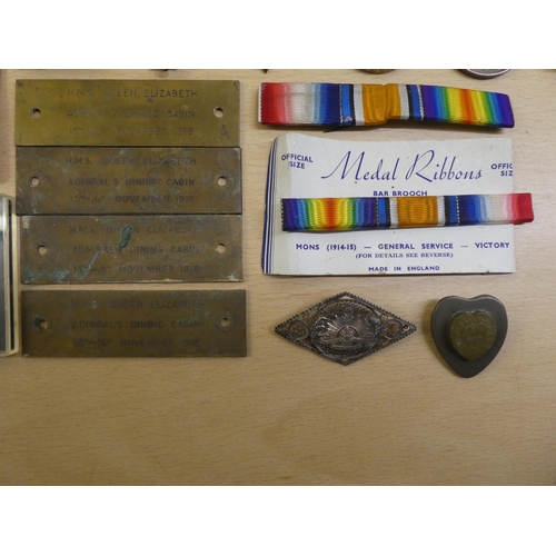 25 - Military and other items of personal ornament: to include Great War period medals, belonging to one ... 