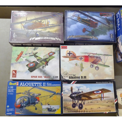 251 - 1/32 scale model kits: to include by Wingnut Wings, a 'Fokker D.VII (Fok)'; and an 'Alouette II' by ... 