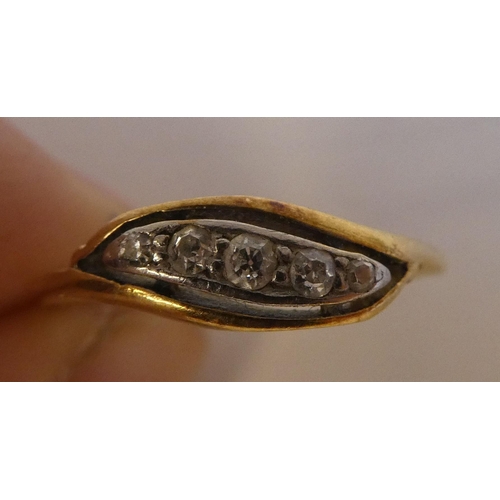 289 - Two yellow metal rings, set with white stones