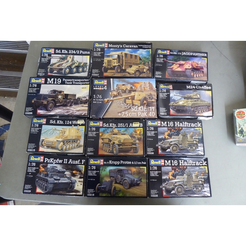 293 - 1/76 scale model kits: to include by Revell, an 'M16 Halftrack'; and a 'European Church' by Airfix&n... 