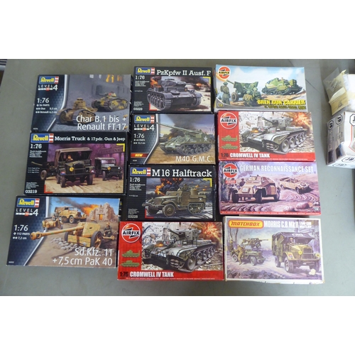 293 - 1/76 scale model kits: to include by Revell, an 'M16 Halftrack'; and a 'European Church' by Airfix&n... 