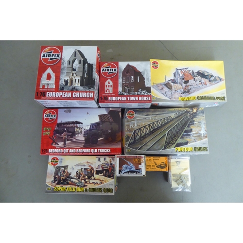 293 - 1/76 scale model kits: to include by Revell, an 'M16 Halftrack'; and a 'European Church' by Airfix&n... 