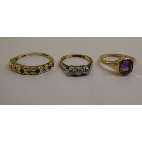 3 - Gold and yellow metal items of personal ornament: to include a bi-coloured metal, three diamond set ... 