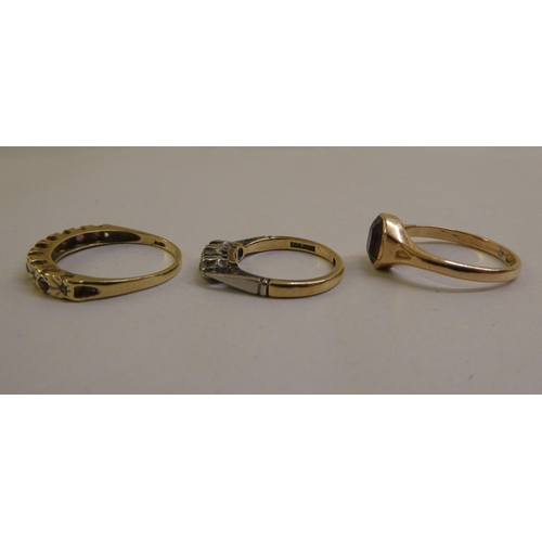 3 - Gold and yellow metal items of personal ornament: to include a bi-coloured metal, three diamond set ... 