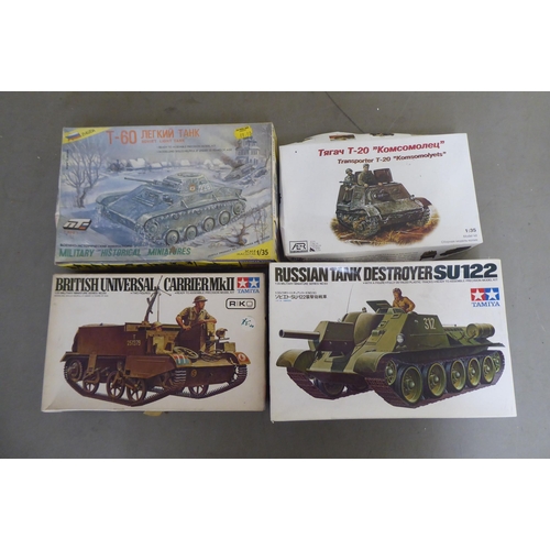 302 - 1/35 scale model kits and terrain: to include by Tamiya, a 'Russian Tank Destroyer SU-122'; and a 'F... 