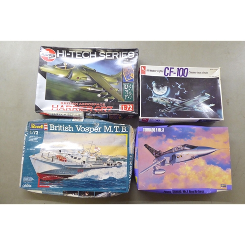 306 - 1/72 scale model kits: to include by Revell, a 'British Vosper MTB'; and a 'Harrier GB7' by Airfix&n... 