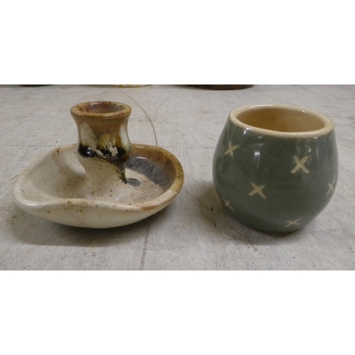 36 - Studio and other pottery: to include a pedestal vase by Lydia Barge  bears an impressed signatu... 