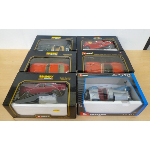 360 - Six boxed diecast model vehicles by BBuurago: to include a Mercedes Benz 500k Roadster 1936 or a Fer... 