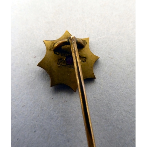 365 - A 9ct gold scarf pin; and a 15ct gold brooch, set with pearls, fashioned as a branch