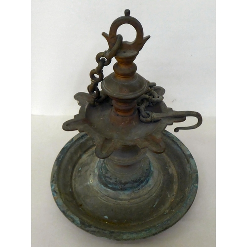 368 - A cast metal hanging oil lamp of Indian design  12.5