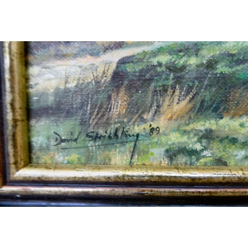 373 - David Stribbings - figures walking in a mountainous scene  oil on canvas  bears a signature  15.5