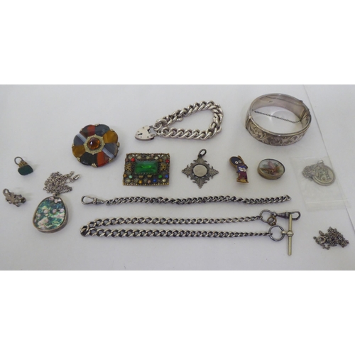 380 - Mainly silver and other items of personal ornament: to include a chunky bracelet, on a heart shape c... 