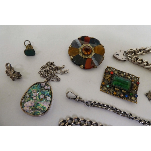 380 - Mainly silver and other items of personal ornament: to include a chunky bracelet, on a heart shape c... 