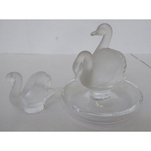 382 - Two Lalique part frosted and clear glass ornaments, viz. a swan  1.5