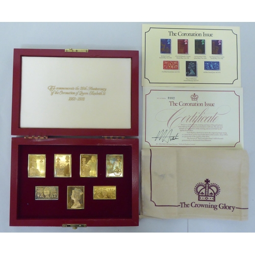 404 - A set of seven gold plated, silver replica presentation stamps from 'The Coronation Issue' set no.09... 