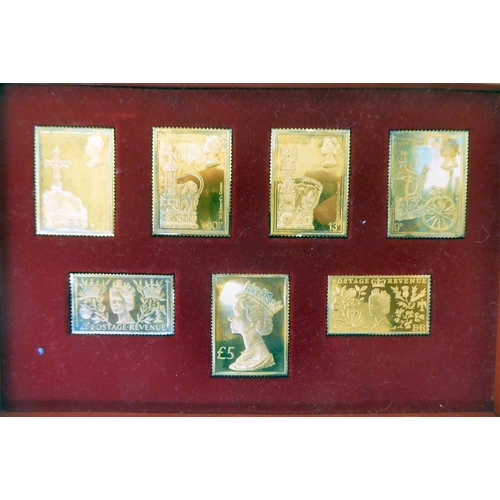 404 - A set of seven gold plated, silver replica presentation stamps from 'The Coronation Issue' set no.09... 