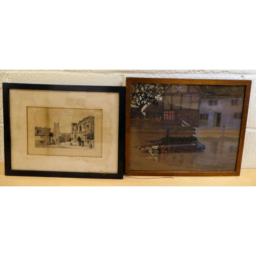 41 - Pictures, prints and monochrome etchings  mixed subject matters  some bearing signatures&n... 