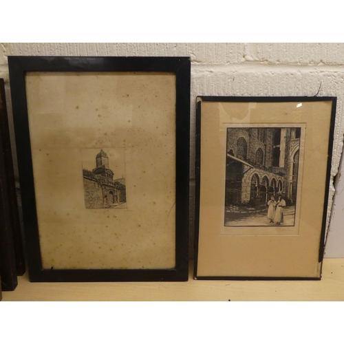 41 - Pictures, prints and monochrome etchings  mixed subject matters  some bearing signatures&n... 