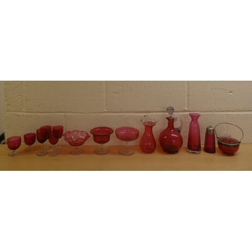 54 - Clear and cranberry coloured glass collectables 