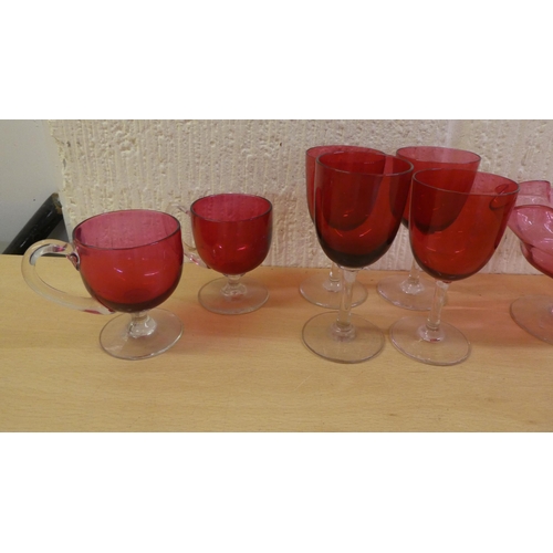 54 - Clear and cranberry coloured glass collectables 