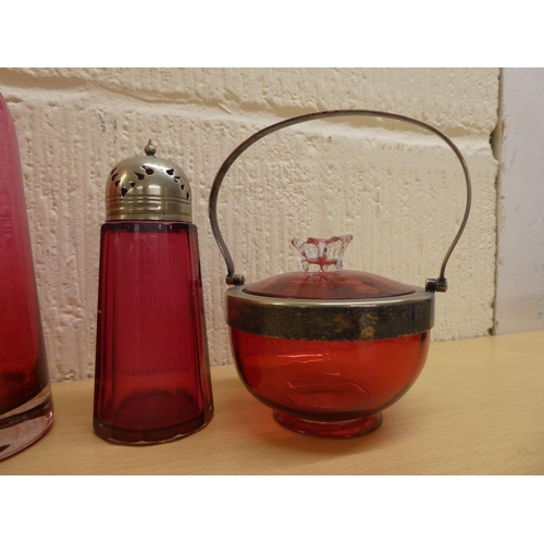 54 - Clear and cranberry coloured glass collectables 