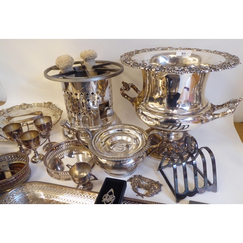 93 - Functional metalware, mainly silver plate: to include a twin handled pedestal wine cooler  9.5