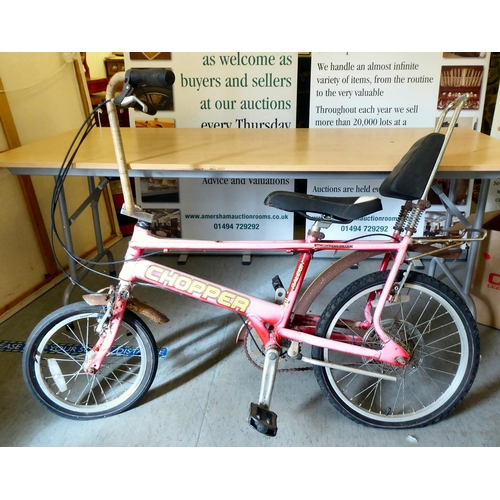 90 - A 1990s Raleigh 'Chopper Mark III' fixed gear bicycle, in faded red with yellow text  16