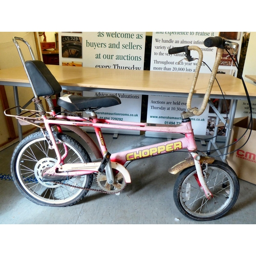 90 - A 1990s Raleigh 'Chopper Mark III' fixed gear bicycle, in faded red with yellow text  16