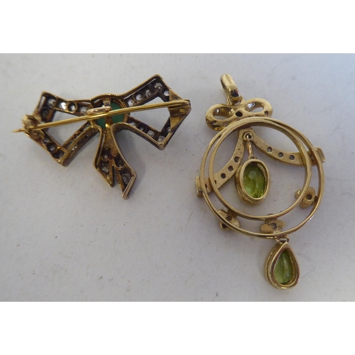 114 - Jewellery: to include a ring and two brooches set with various stones  mixed marks 