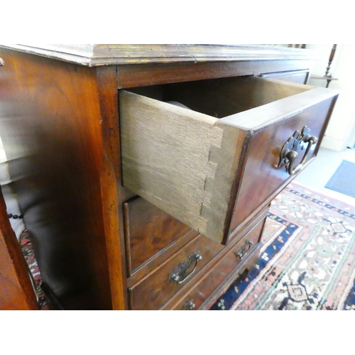 14 - A modern Georgian design mahogany and burr walnut, five drawer dressing chest, raised on bracket fee... 