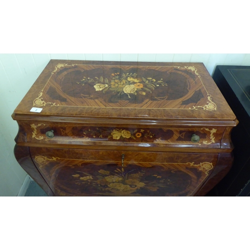 2 - A modern Louis XV design, marquetry cocktail cabinet with a drawer, over a fall front and another dr... 