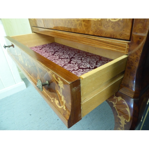 2 - A modern Louis XV design, marquetry cocktail cabinet with a drawer, over a fall front and another dr... 