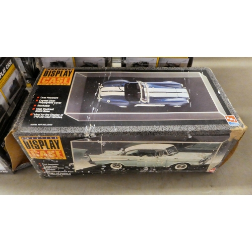 226 - Clear plastic empty model display cases: to include examples by Academy and Master Tools