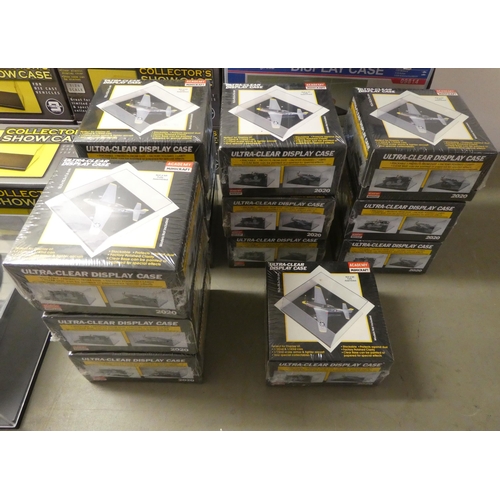 226 - Clear plastic empty model display cases: to include examples by Academy and Master Tools
