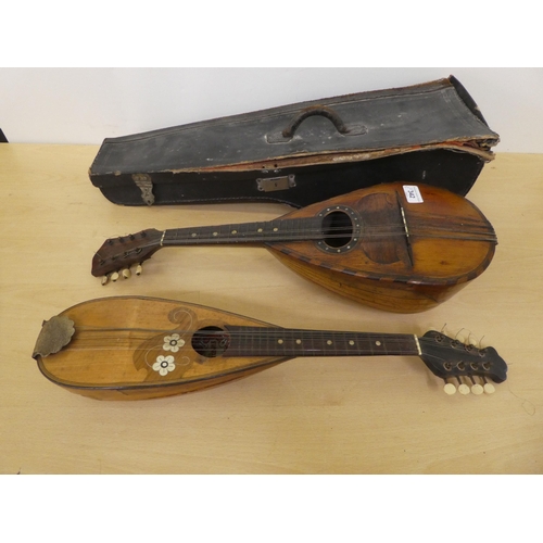 342 - Two early 20thC fruitwood mandolins with bone buttons  one cased