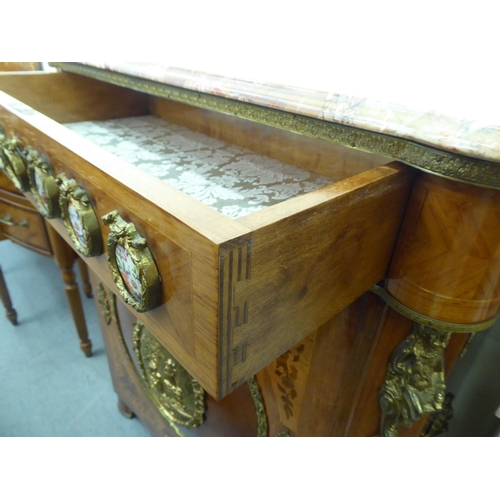 39 - A modern Louis XVI design marquetry decorated and Omalu mounted marble top side cabinet  41