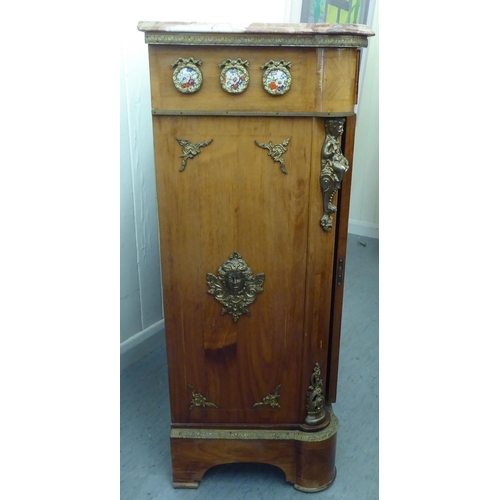 39 - A modern Louis XVI design marquetry decorated and Omalu mounted marble top side cabinet  41