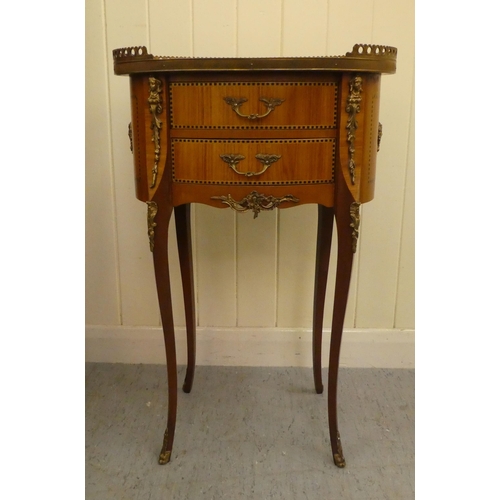 49 - A modern Louis XVI design, marquetry and ormolu mounted, two drawer side table, raised on cabriole l... 